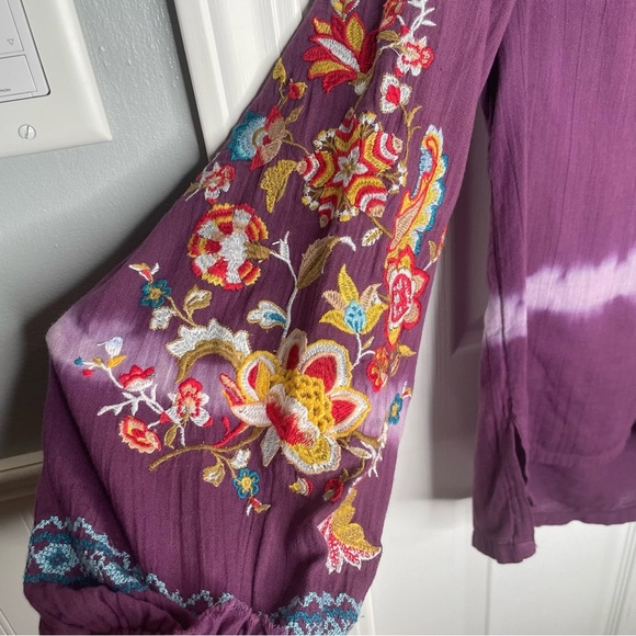 Sundance Tripoli Tie Dyed Embroidered Blouse Balloon Sleeve Purple Oversized XS - Picture 9 of 11
